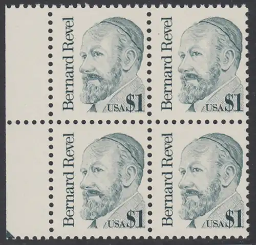 USA Michel 1850 / Scott 2193 postfrisch BLOCK RÄNDER links (a3) - Amerikanische Persönlichkeiten: Bernard Revel (1886-1940), Talmudist