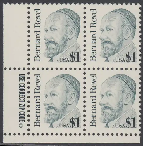 USA Michel 1850 / Scott 2193 postfrisch ZIP-BLOCK (ll) - Amerikanische Persönlichkeiten: Bernard Revel (1886-1940), Talmudist