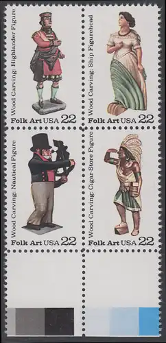 USA Michel 1852-1855 / Scott 2240-2243 postfrisch BLOCK RÄNDER unten (a1) - Amerikanische Volkskunst: Geschnitzte Holzfiguren