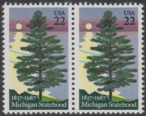 USA Michel 1862 / Scott 2246 postfrisch horiz.PAAR - 150 Jahre Staat Michigan: Kiefer