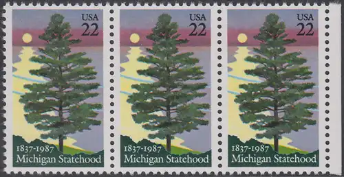 USA Michel 1862 / Scott 2246 postfrisch horiz.STRIP(3) RAND rechts - 150 Jahre Staat Michigan: Kiefer