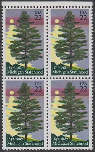USA Michel 1862 / Scott 2246 postfrisch BLOCK RÄNDER oben - 150 Jahre Staat Michigan: Kiefer
