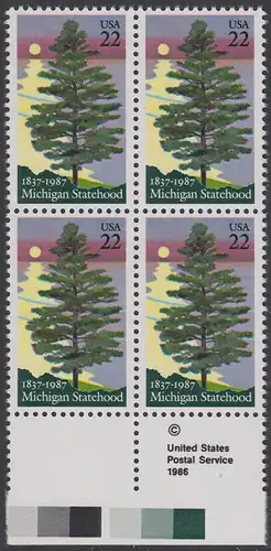 USA Michel 1862 / Scott 2246 postfrisch BLOCK RÄNDER unten m/ copyright symbol - 150 Jahre Staat Michigan: Kiefer