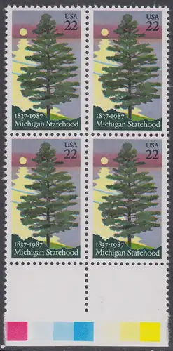 USA Michel 1862 / Scott 2246 postfrisch BLOCK RÄNDER unten (a2) - 150 Jahre Staat Michigan: Kiefer