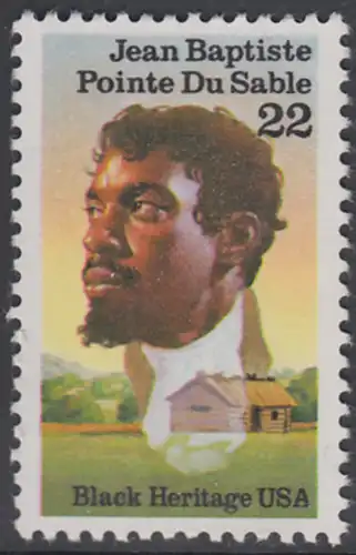 USA Michel 1867 / Scott 2249 postfrisch EINZELMARKE - Schwarzamerikanisches Erbe: Jean Baptiste Pointe Du Sable, Gründer von Chicago; Blockhaus