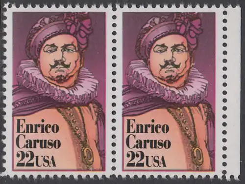 USA Michel 1868 / Scott 2250 postfrisch horiz.PAAR RAND rechts - Darstellende Künste und Künstler: Enrico Caruso (1873-1921), italienischer Opernsänger