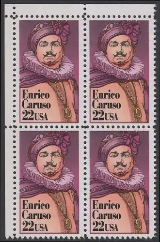 USA Michel 1868 / Scott 2250 postfrisch BLOCK ECKRAND oben links - Darstellende Künste und Künstler: Enrico Caruso (1873-1921), italienischer Opernsänger