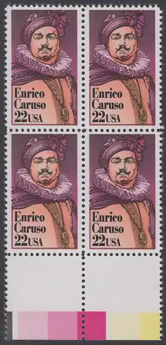 USA Michel 1868 / Scott 2250 postfrisch BLOCK RÄNDER unten (a2) - Darstellende Künste und Künstler: Enrico Caruso (1873-1921), italienischer Opernsänger