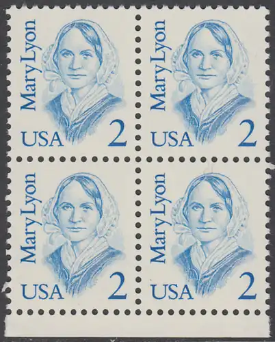 USA Michel 1869 / Scott 2169 postfrisch BLOCK RÄNDER unten - Amerikanische Persönlichkeiten: Mary Lyon (1797-1837), Pädagogin
