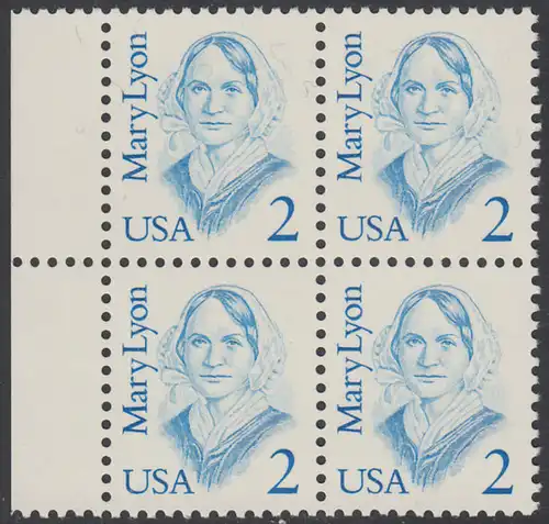 USA Michel 1869 / Scott 2169 postfrisch BLOCK RÄNDER links (a1) - Amerikanische Persönlichkeiten: Mary Lyon (1797-1837), Pädagogin
