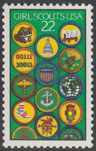 USA Michel 1871 / Scott 2251 postfrisch EINZELMARKE - 75 Jahre Pfadfinderinnen: Pfadfinder-Ehrenabzeichen (Badges)