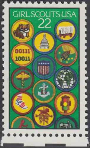 USA Michel 1871 / Scott 2251 postfrisch EINZELMARKE RAND unten - 75 Jahre Pfadfinderinnen: Pfadfinder-Ehrenabzeichen (Badges)