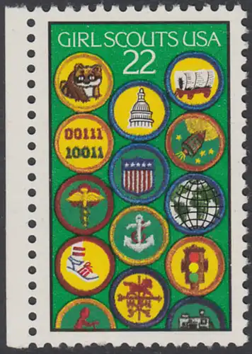 USA Michel 1871 / Scott 2251 postfrisch EINZELMARKE RAND links - 75 Jahre Pfadfinderinnen: Pfadfinder-Ehrenabzeichen (Badges)