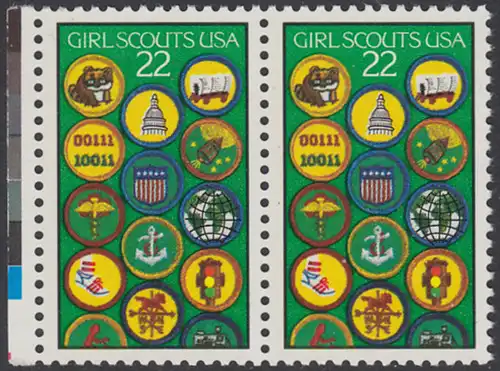 USA Michel 1871 / Scott 2251 postfrisch horiz.PAAR RAND links - 75 Jahre Pfadfinderinnen: Pfadfinder-Ehrenabzeichen (Badges)