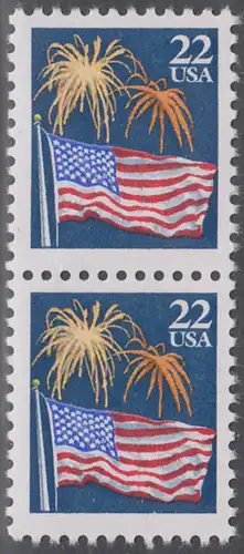 USA Michel 1882A / Scott 2276 postfrisch vert.PAAR RAND - Flagge und Feuerwerk