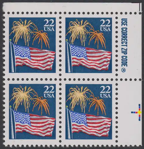 USA Michel 1882A / Scott 2276 postfrisch ZIP-BLOCK (ur) - Flagge und Feuerwerk