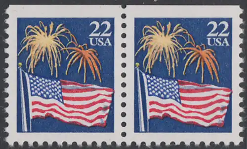 USA Michel 1882D / Scott 2276a postfrisch horiz.PAAR (oben ungezähnt) - Flagge und Feuerwerk