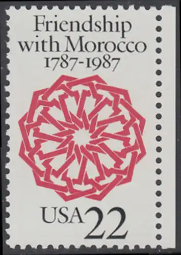 USA Michel 1934 / Scott 2349 postfrisch EINZELMARKE RAND rechts - 200 Jahre diplomatische Beziehungen mit Marokko: Arabeske