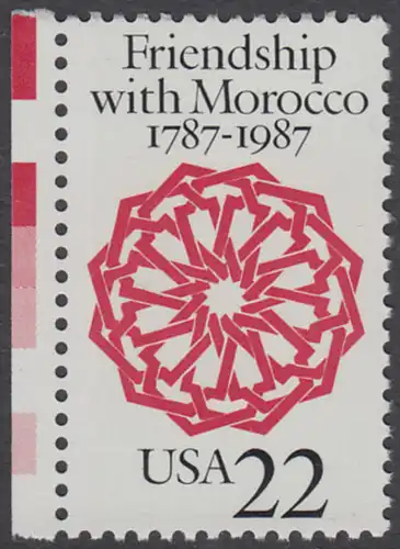 USA Michel 1934 / Scott 2349 postfrisch EINZELMARKE RAND links - 200 Jahre diplomatische Beziehungen mit Marokko: Arabeske