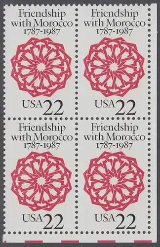 USA Michel 1934 / Scott 2349 postfrisch BLOCK ECKRAND unten rechts - 200 Jahre diplomatische Beziehungen mit Marokko: Arabeske