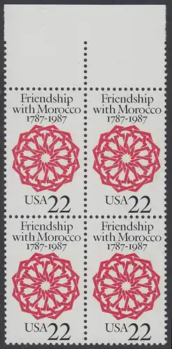 USA Michel 1934 / Scott 2349 postfrisch BLOCK RÄNDER oben (a1) - 200 Jahre diplomatische Beziehungen mit Marokko: Arabeske