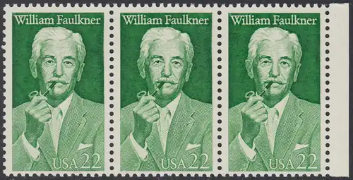 USA Michel 1935 / Scott 2350 postfrisch horiz.STRIP(3) RAND rechts - William Faulkner (1897-1962), Erzähler, Nobelpreis 1949