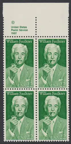 USA Michel 1935 / Scott 2350 postfrisch BLOCK RAND oben m/ copyright symbol - William Faulkner (1897-1962), Erzähler, Nobelpreis 1949