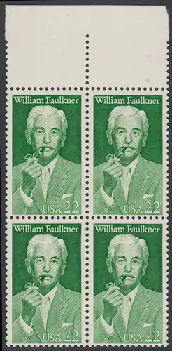 USA Michel 1935 / Scott 2350 postfrisch BLOCK RAND oben - William Faulkner (1897-1962), Erzähler, Nobelpreis 1949
