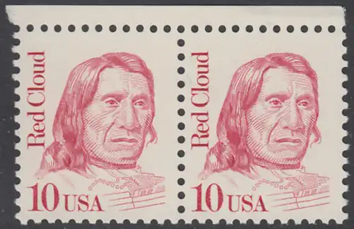 USA Michel 1940 / Scott 2175 postfrisch horiz.PAAR RÄNDER oben - Amerikanische Persönlichkeiten: Red Cloud (1822-1909), Häuptling der Oglala-Sioux