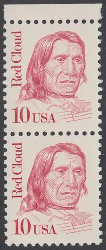 USA Michel 1940 / Scott 2175 postfrisch vert.PAAR RAND oben - Amerikanische Persönlichkeiten: Red Cloud (1822-1909), Häuptling der Oglala-Sioux