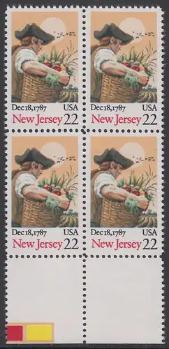 USA Michel 1948 / Scott 2338 postfrisch BLOCK RÄNDER unten (a1) - 200. Jahrestag der Ratifizierung der Verfassung durch den Staat New Jersey: Farmer mit Früchtekorb