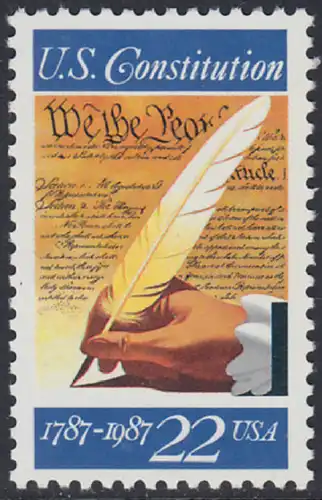 USA Michel 1949 / Scott 2360 postfrisch EINZELMARKE - 200. Jahrestag der Unterzeichnung der Verfassung der Vereinigten Staaten von Amerika: Hand mit Federkiel, Verfassungstext