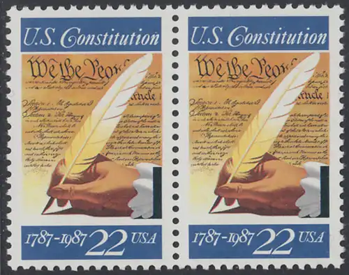 USA Michel 1949 / Scott 2360 postfrisch horiz.PAAR - 200. Jahrestag der Unterzeichnung der Verfassung der Vereinigten Staaten von Amerika: Hand mit Federkiel, Verfassungstext