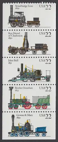 USA Michel 1953-1957 / Scott 2366a postfrisch Markenheftchen-Blatt(5) - Lokomotiven