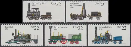 USA Michel 1953-1957 / Scott 2362-2366 postfrisch SATZ(5) EINZELMARKEN aus Markenheftchen - Lokomotiven
