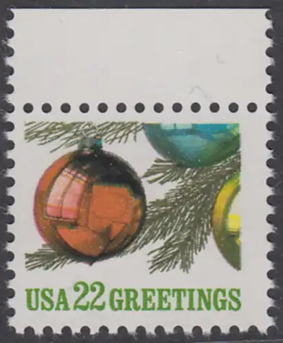 USA Michel 1958 / Scott 2368 postfrisch EINZELMARKE RAND oben - Weihnachten: Christbaumkugeln
