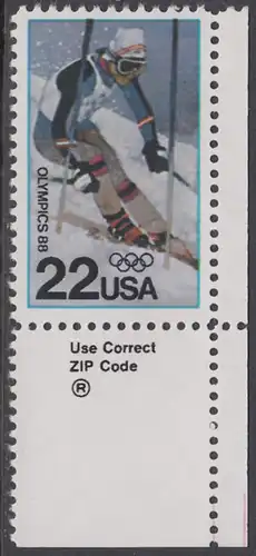 USA Michel 1962 / Scott 2369 postfrisch EINZELMARKE ECKRAND unten rechts m/ ZIP-Emblem - Olympische Winterspiele, Calgary: Slalom