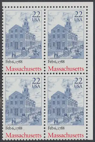 USA Michel 1969 / Scott 2341 postfrisch BLOCK ECKRAND oben rechts - 200. Jahrestag der Ratifizierung der Verfassung durch den Staat Massachusetts: The Old Statehouse, Boston