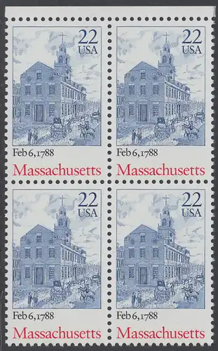 USA Michel 1969 / Scott 2341 postfrisch BLOCK RÄNDER oben - 200. Jahrestag der Ratifizierung der Verfassung durch den Staat Massachusetts: The Old Statehouse, Boston