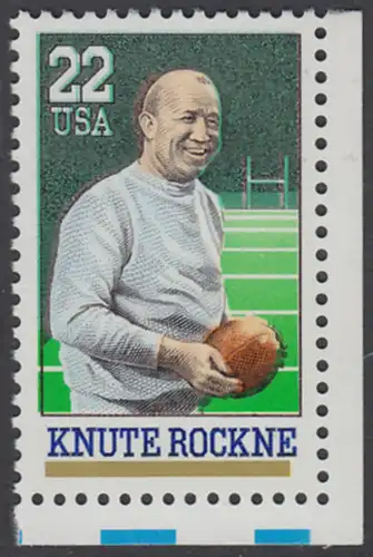 USA Michel 1972 / Scott 2376 postfrisch EINZELMARKE ECKRAND unten rechts - Sportler: Knute Rockne (1888-1931), Football-Spieler und -Trainer