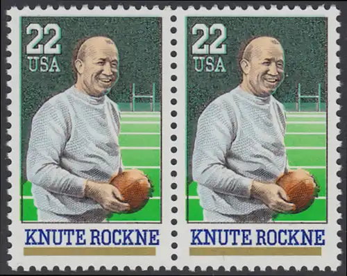 USA Michel 1972 / Scott 2376 postfrisch horiz.PAAR - Sportler: Knute Rockne (1888-1931), Football-Spieler und -Trainer