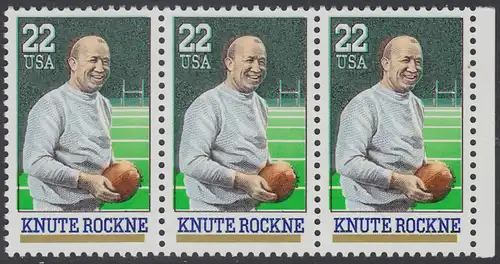 USA Michel 1972 / Scott 2376 postfrisch horiz.STRIP(3) RAND rechts - Sportler: Knute Rockne (1888-1931), Football-Spieler und -Trainer