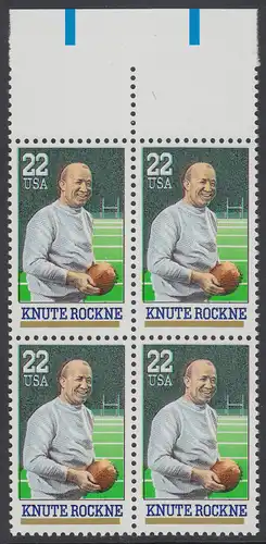 USA Michel 1972 / Scott 2376 postfrisch BLOCK RÄNDER oben - Sportler: Knute Rockne (1888-1931), Football-Spieler und -Trainer