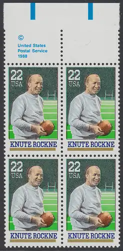 USA Michel 1972 / Scott 2376 postfrisch BLOCK RÄNDER oben m/ copyright symbol - Sportler: Knute Rockne (1888-1931), Football-Spieler und -Trainer