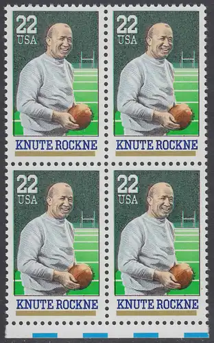 USA Michel 1972 / Scott 2376 postfrisch BLOCK RÄNDER unten - Sportler: Knute Rockne (1888-1931), Football-Spieler und -Trainer