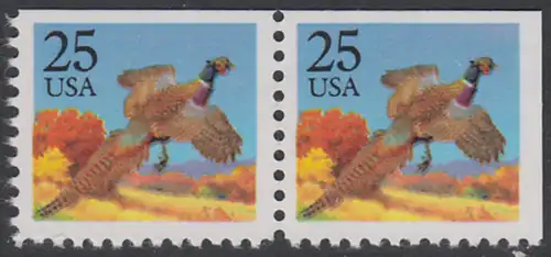 USA Michel 1975 / Scott 2283 postfrisch horiz.PAAR (oben & rechts ungezähnt) - Tiere: Jagdfasan