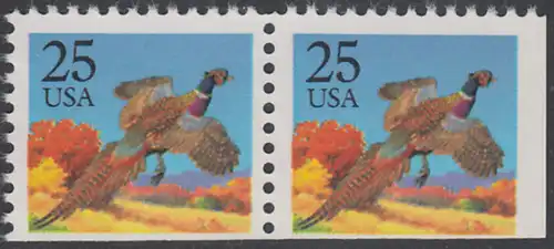 USA Michel 1975 / Scott 2283 postfrisch horiz.PAAR (rechts & unten ungezähnt) - Tiere: Jagdfasan