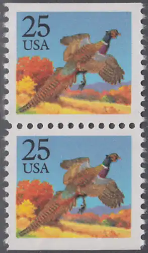 USA Michel 1975 / Scott 2283 postfrisch vert.PAAR (oben & unten ungezähnt) - Tiere: Jagdfasan