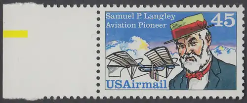 USA Michel 1977 / Scott C118 postfrisch EINZELMARKE RAND links (a2) - Luftpost - Flugpioniere: Samuel P. Langley (1834-1906), Astrophysiker, Flugzeugkonstrukteur; Motorflugzeug Aerodrome No. 5 (1896)