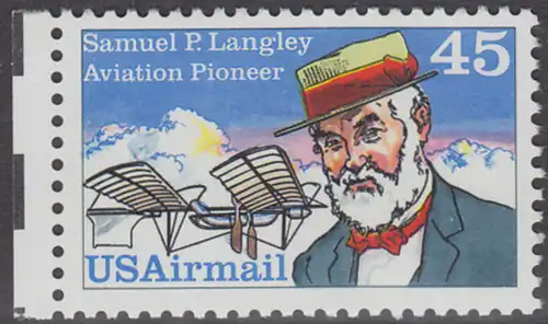 USA Michel 1977 / Scott C118 postfrisch EINZELMARKE RAND links (a1) - Luftpost - Flugpioniere: Samuel P. Langley (1834-1906), Astrophysiker, Flugzeugkonstrukteur; Motorflugzeug Aerodrome No. 5 (1896)